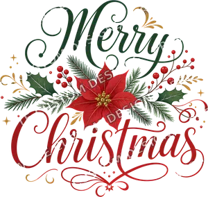 Merry Christmas Poinsettia Script